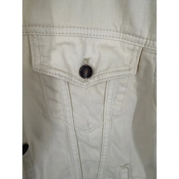 We The Free Free People Cream Denim Trucker Jacket Womens XS Relaxed Fit Boho - Picture 7 of 10